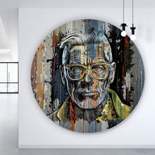 Lade das Bild in den Galerie-Viewer, Aluminiumbild gebürstet Porträt Mann mit Brille Kreis