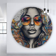Lade das Bild in den Galerie-Viewer, Aluminiumbild gebürstet Portrait einer Frau im Boho Stil Kreis