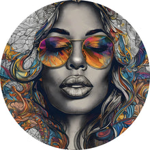 Lade das Bild in den Galerie-Viewer, Aluminiumbild gebürstet Portrait einer Frau im Boho Stil Kreis