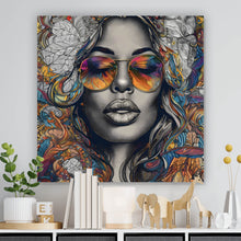 Lade das Bild in den Galerie-Viewer, Leinwandbild Portrait einer Frau im Boho Stil Quadrat