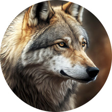 Lade das Bild in den Galerie-Viewer, Aluminiumbild gebürstet Portrait eines ausdrucksstarken Wolfes Kreis