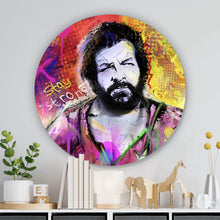 Lade das Bild in den Galerie-Viewer, Aluminiumbild gebürstet Portrait Schauspieler in Graffiti Optik Kreis