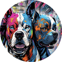 Lade das Bild in den Galerie-Viewer, Aluminiumbild gebürstet Portrait von drei Hunden Pop Art Kreis