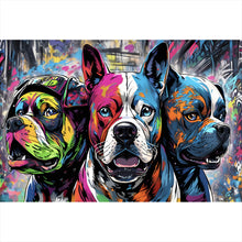 Lade das Bild in den Galerie-Viewer, Spannrahmenbild Portrait von drei Hunden Pop Art Querformat