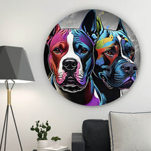 Lade das Bild in den Galerie-Viewer, Aluminiumbild gebürstet Portrait von drei markanten Hunden Kreis