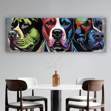 Lade das Bild in den Galerie-Viewer, Aluminiumbild gebürstet Portrait von drei markanten Hunden Panorama