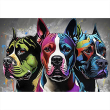 Lade das Bild in den Galerie-Viewer, Aluminiumbild gebürstet Portrait von drei markanten Hunden Querformat
