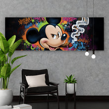 Lade das Bild in den Galerie-Viewer, Aluminiumbild gebürstet Rauchende Maus auf Graffitiwand Panorama