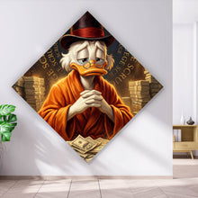 Lade das Bild in den Galerie-Viewer, Aluminiumbild gebürstet Reiche Ente mit Geldstapel Raute