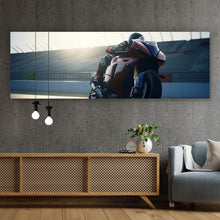 Lade das Bild in den Galerie-Viewer, Leinwandbild Rennmotorrad bei Sonnenuntergang auf Rennstrecke Panorama
