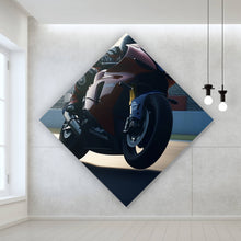 Lade das Bild in den Galerie-Viewer, Leinwandbild Rennmotorrad bei Sonnenuntergang auf Rennstrecke Raute
