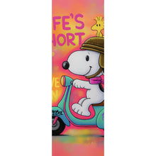 Lade das Bild in den Galerie-Viewer, Acrylglasbild Retro Cartoon Hund fährt Roller Pop Art Panorama Hoch