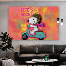 Lade das Bild in den Galerie-Viewer, Poster Retro Cartoon Hund fährt Roller Pop Art Querformat