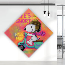 Lade das Bild in den Galerie-Viewer, Poster Retro Cartoon Hund fährt Roller Pop Art Raute