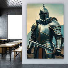 Lade das Bild in den Galerie-Viewer, Aluminiumbild gebürstet Ritter majestätisch mit zwei Schwertern Hochformat