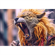 Lade das Bild in den Galerie-Viewer, Leinwandbild Rockiger Leopard der singt Querformat