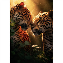Lade das Bild in den Galerie-Viewer, Aluminiumbild Romantisches Leoparden Paar Hochformat