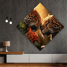 Lade das Bild in den Galerie-Viewer, Aluminiumbild gebürstet Romantisches Leoparden Paar Raute