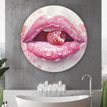 Lade das Bild in den Galerie-Viewer, Aluminiumbild Rosa Lippen mit Früchten Kreis