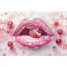 Lade das Bild in den Galerie-Viewer, Leinwandbild Rosa Lippen mit Früchten Querformat