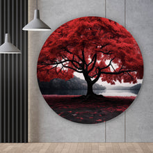 Lade das Bild in den Galerie-Viewer, Aluminiumbild gebürstet Roter Baum an mystischem See Kreis
