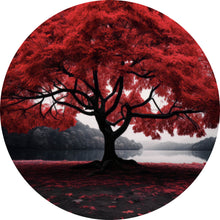Lade das Bild in den Galerie-Viewer, Aluminiumbild gebürstet Roter Baum an mystischem See Kreis