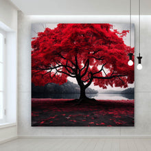 Lade das Bild in den Galerie-Viewer, Aluminiumbild Roter Baum an mystischem See Quadrat