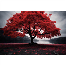 Lade das Bild in den Galerie-Viewer, Leinwandbild Roter Baum an mystischem See Querformat