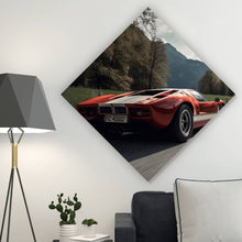 Lade das Bild in den Galerie-Viewer, Acrylglasbild Roter Sportwagen auf kurviger Bergstraße Raute