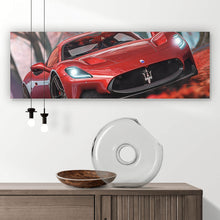 Lade das Bild in den Galerie-Viewer, Leinwandbild Roter Sportwagen fährt durch herbstlichen Wald No.2 Panorama