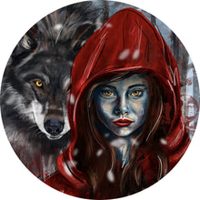 Lade das Bild in den Galerie-Viewer, Aluminiumbild Rotkäppchen und der Wolf mystisch Kreis