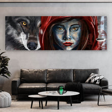 Lade das Bild in den Galerie-Viewer, Leinwandbild Rotkäppchen und der Wolf mystisch Panorama