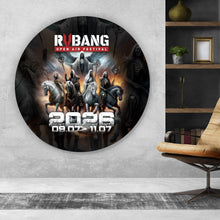 Lade das Bild in den Galerie-Viewer, Aluminiumbild gebürstet RVBANG 2026 Logo mit Reiter und Datum Kreis
