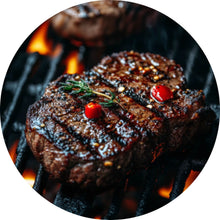Lade das Bild in den Galerie-Viewer, Aluminiumbild Saftiges Steak Grill Genuss Kreis