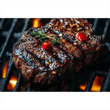 Lade das Bild in den Galerie-Viewer, Aluminiumbild gebürstet Saftiges Steak Grill Genuss Querformat