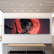 Lade das Bild in den Galerie-Viewer, Acrylglasbild Samurai Frau bei Vollmond Panorama