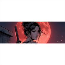 Lade das Bild in den Galerie-Viewer, Acrylglasbild Samurai Frau bei Vollmond Panorama