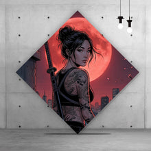Lade das Bild in den Galerie-Viewer, Aluminiumbild Samurai Frau bei Vollmond Raute