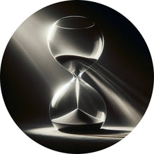 Lade das Bild in den Galerie-Viewer, Aluminiumbild gebürstet Sanduhr von Lichtstrahlen durchleuchtet Kreis