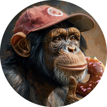 Lade das Bild in den Galerie-Viewer, Aluminiumbild gebürstet Schimpanse genießt Donat Kreis