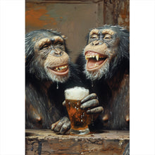 Lade das Bild in den Galerie-Viewer, Poster Schimpansen feiern gesellig mit Bier Hochformat