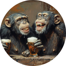 Lade das Bild in den Galerie-Viewer, Aluminiumbild Schimpansen feiern gesellig mit Bier Kreis