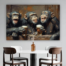 Lade das Bild in den Galerie-Viewer, Acrylglasbild Schimpansen feiern gesellig mit Bier Querformat