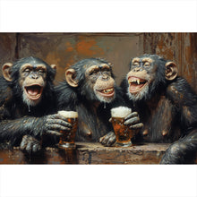 Lade das Bild in den Galerie-Viewer, Spannrahmenbild Schimpansen feiern gesellig mit Bier Querformat