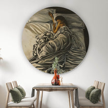 Lade das Bild in den Galerie-Viewer, Aluminiumbild gebürstet Schlafende Frau im Zeichenstil Kreis