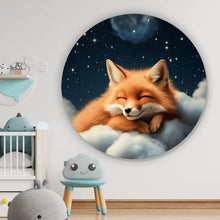 Lade das Bild in den Galerie-Viewer, Aluminiumbild gebürstet Schlafender Fuchs auf Wolken unter funkelndem Sternenhimmel Kreis
