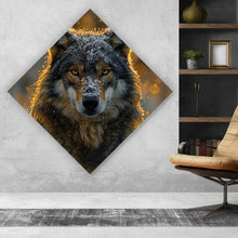 Lade das Bild in den Galerie-Viewer, Leinwandbild Schnee bedeckter Wolf mit intensiven Augen No.2 Raute
