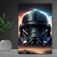 Lade das Bild in den Galerie-Viewer, Acrylglasbild Schwarzer Helm Weltall Krieger Hochformat