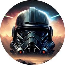 Lade das Bild in den Galerie-Viewer, Aluminiumbild gebürstet Schwarzer Helm Weltall Krieger Kreis