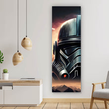 Lade das Bild in den Galerie-Viewer, Aluminiumbild gebürstet Schwarzer Helm Weltall Krieger Panorama Hoch